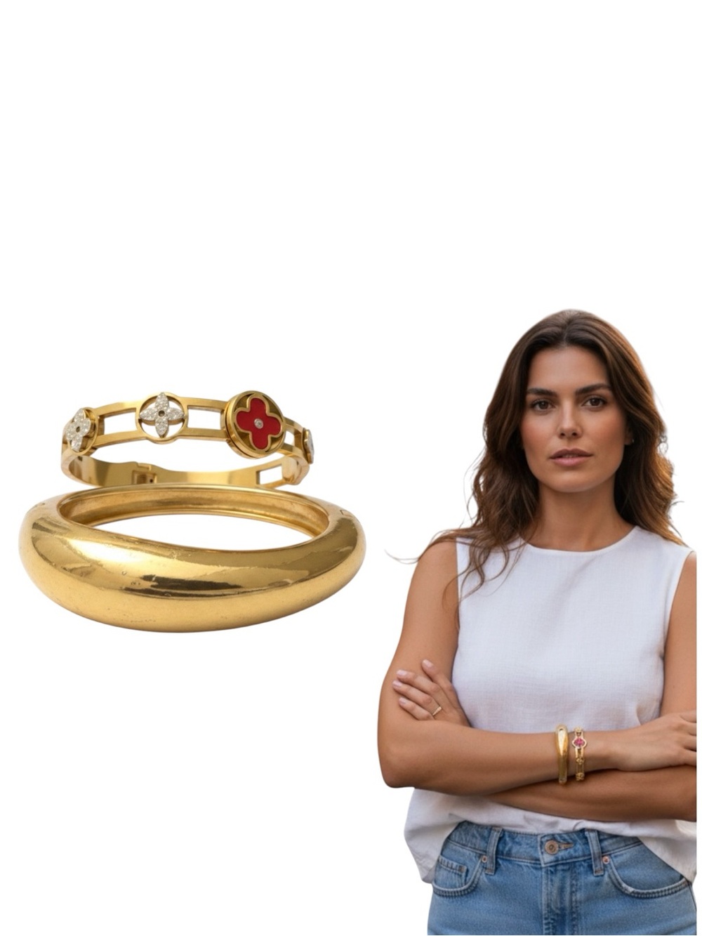 Italian Gold Filled Bangle Bracelet Set | Designer Inspired Clover Cuff